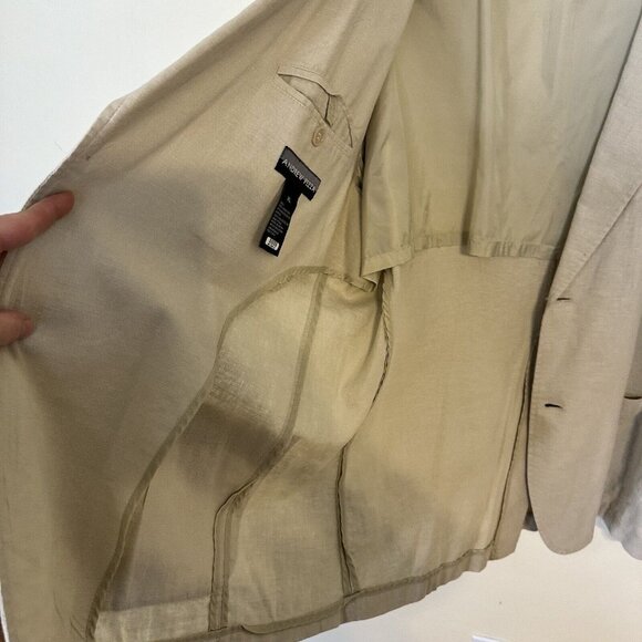 Andrew Fezza Mens Tan Beige Linen Blazer Size XL 44 Lightweight 2 Button Pockets - Picture 9 of 12